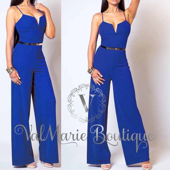 blue fitted jumpsuit